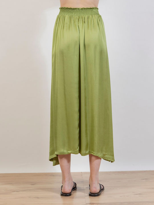 Aggel Satin High Waist Midi Skirt in Green color