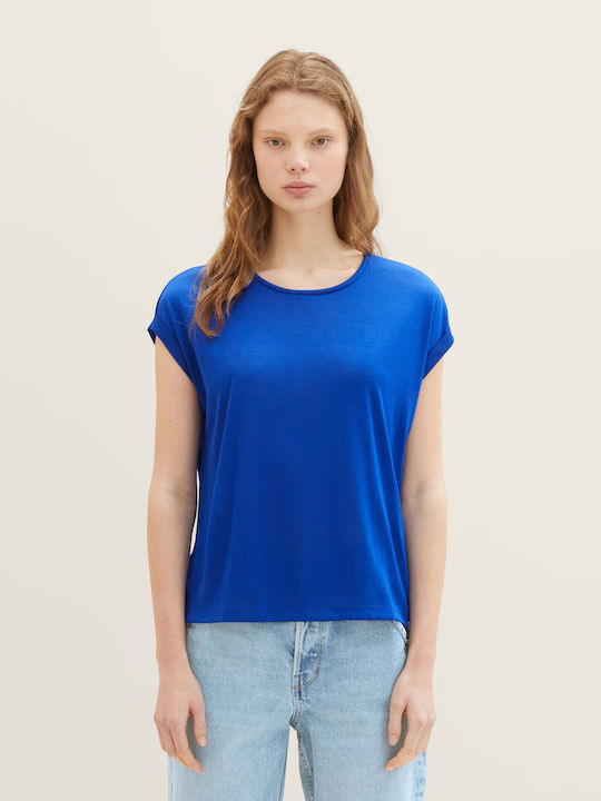 Tom Tailor Damen Sommer Bluse Kurzärmelig Blau