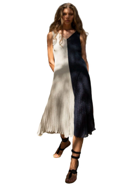 PORTAMI VIA LUNAR/LUNARD STRIPED NAVY&ECRU&SILVER DRESS Women's