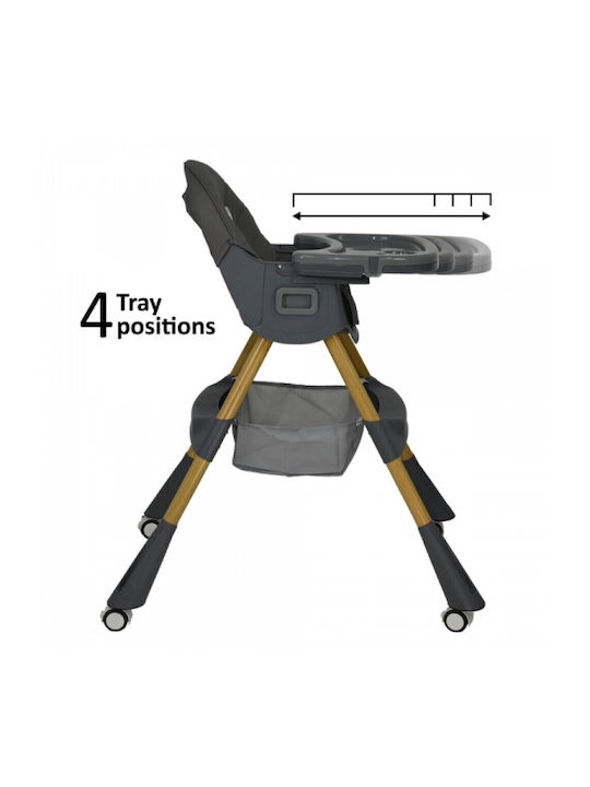 Foldable Baby Highchair 2 in 1 with Metal Frame & Leather Seat Gray