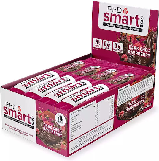 PhD Smart Μπάρες με 20gr Πρωτεΐνης & Γεύση Dark Chocolate Raspberry 12x64gr
