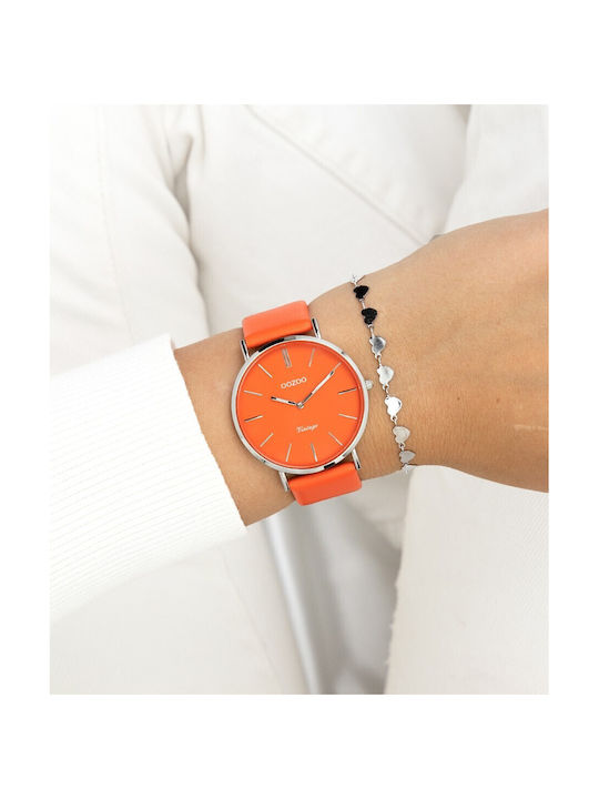 Oozoo Watch Battery with Orange Leather Strap