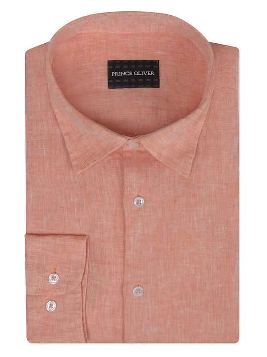 Prince Oliver Men's Shirt Long Sleeve Linen Orange