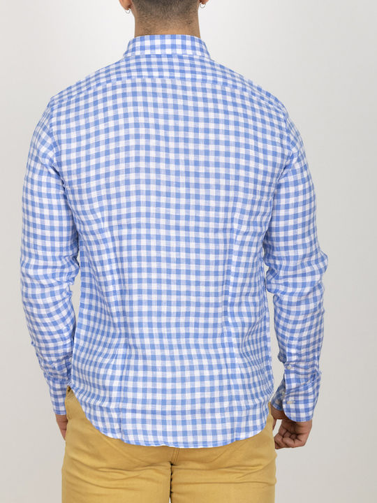 La Martina Men's Shirt Long Sleeve Checked Blue