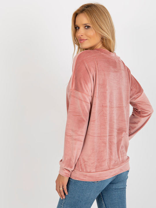 Relevance Damen Bluse Samt Langärmelig Rosa