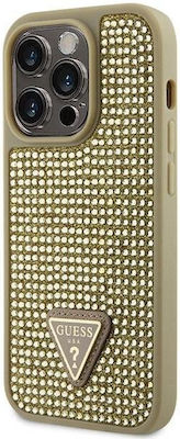 Guess Rhinestones Triangle Logo Umschlag Rückseite Metallisch Gold (iPhone 14 Pro) GUHCP14LHDGTPD