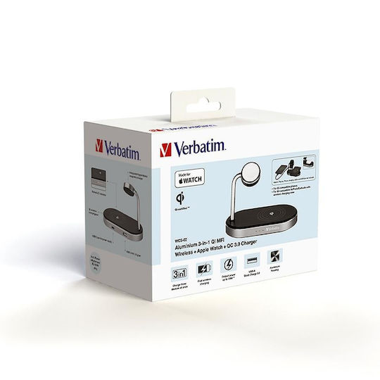 Verbatim Ασύρματος Φορτιστής (Qi Pad) 44W Quick Charge 3.0 Μαύρος (WCS-02 3-in-1 Qi)