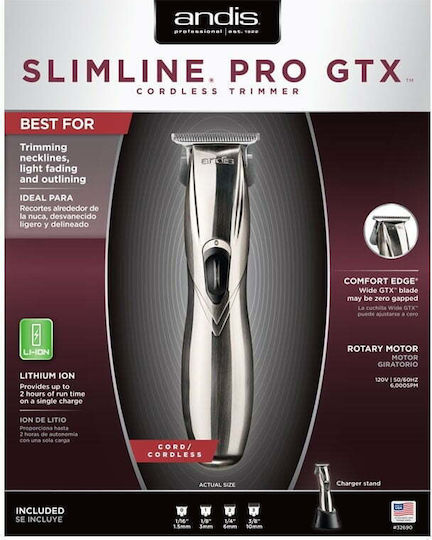 Andis Slim Line Pro GTX Επαναφορτιζόμενη Κουρευτική Μηχανή Ασημί 32695