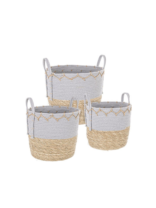 Bizzotto Set of Decorative Baskets Straw with Handles Gray 3pcs