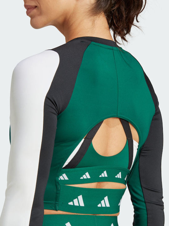 Adidas Techfit Aeroready Colorblock Γυναικεία Αθλητική Μπλούζα Μακρυμάνικη Fast Drying Black / Collegiate Green