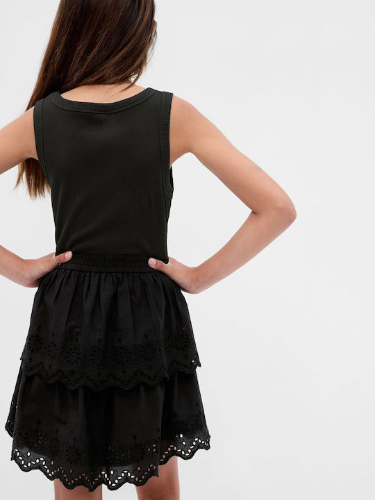 Tiered Kinderkleid Ärmellos Schwarz