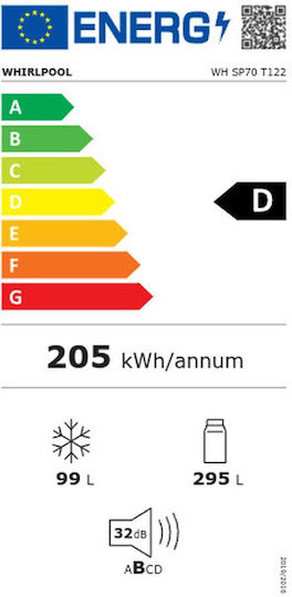 Whirlpool Εντοιχιζόμενος Ψυγειοκαταψύκτης 394lt Total NoFrost Υ193.5xΠ69xΒ55.1εκ. Λευκός WH SP70 T122