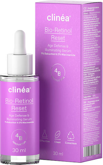 Clinea Bio-Retinol Reset Feuchtigkeitsspendend & Anti-Aging Serum Gesicht mit Bakuchiol & Niacinamid für Strahlkraft & Aufhellung 30ml