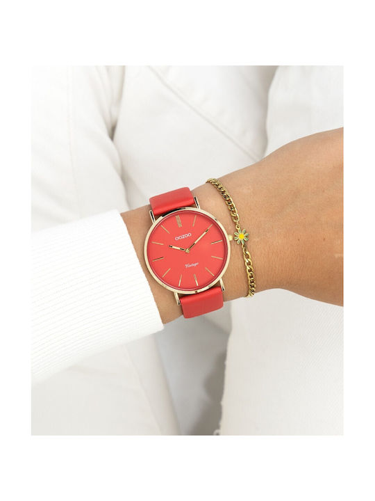 Oozoo Vintage Watch with Red Leather Strap