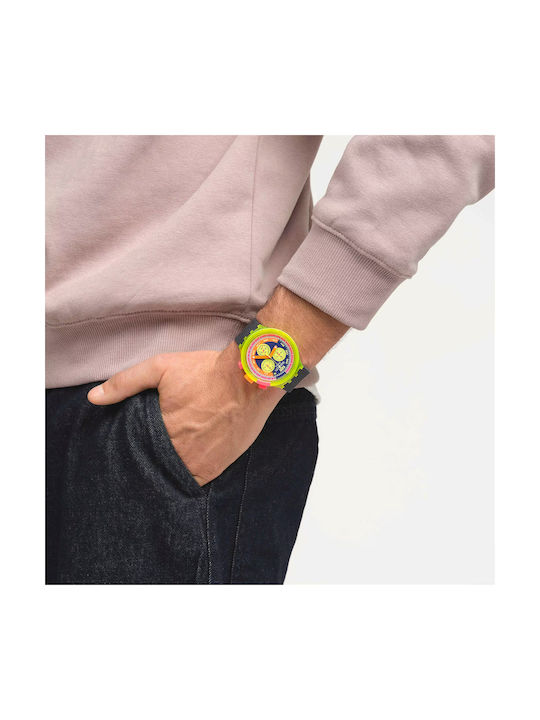 Swatch Damenuhr 47mm Chronograph Batterie mit Blauem Gummiarmband