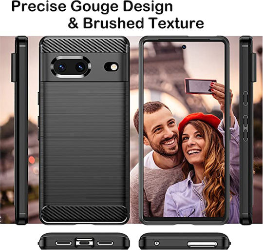 Techsuit Carbon Umschlag Rückseite Silikon Schwarz (Google Pixel 7)