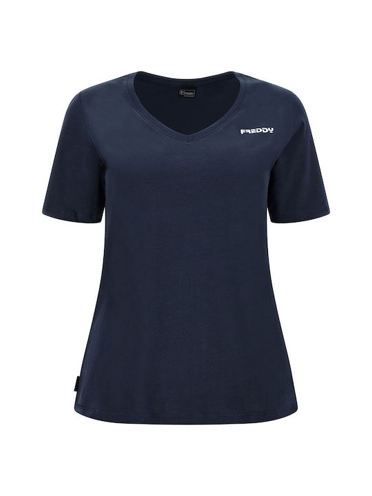 Freddy Damen T-shirt mit V-Ausschnitt Marineblau
