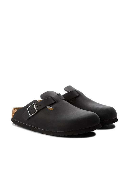 Birkenstock Boston Oiled Leather Femei Din piele Anatomici Sabot Negre