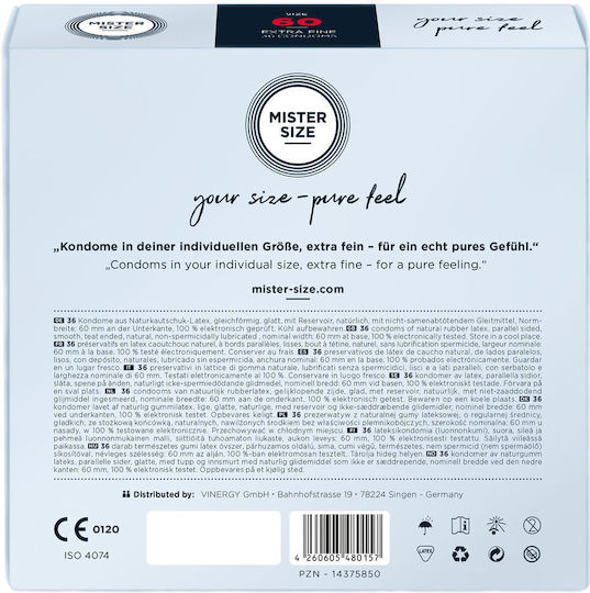 Mister Size Προφυλακτικά Extra Fine Size 60mm 36τμχ 60mm Λεπτά για Φυσική Αίσθηση Natural Vegan
