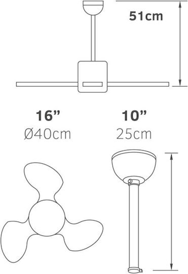 Lineme Typhoon Ceiling Fan 40cm with Light Fixture Brown