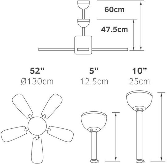 Lineme Boda Ανεμιστήρας Οροφής 130cm με Φως Καφέ / Μαύρος