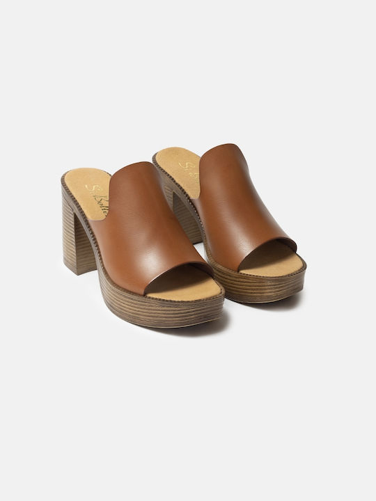 InShoes Chunky Heel Mules Tabac Brown