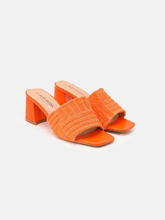 InShoes Mules με Χοντρό Ψηλό Τακούνι σε Πορτοκαλί Χρώμα