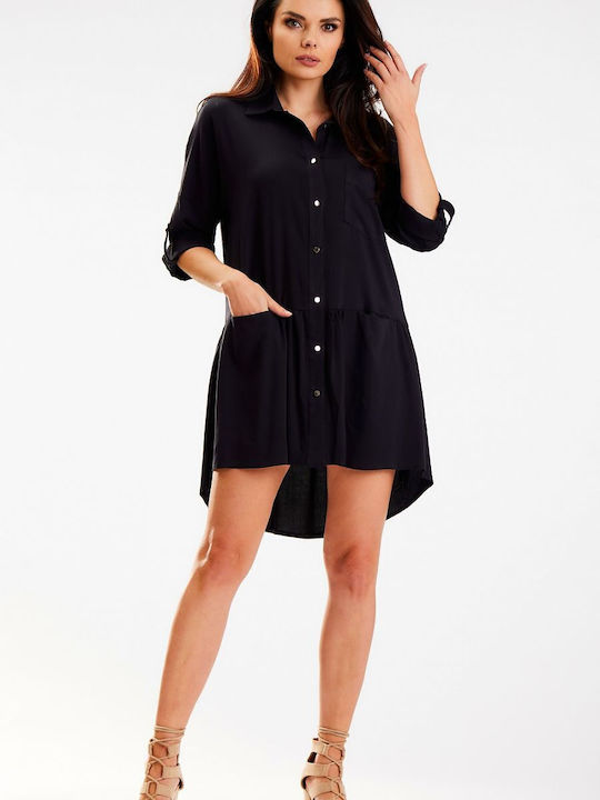 Awama A584 Summer Mini Shirt Dress Dress Black