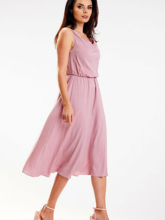 Awama A579 Sommer Midi Kleid Drapiert Rosa