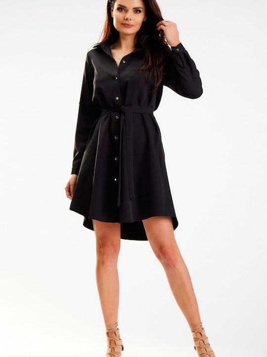 Awama A568 Mini Shirt Dress Dress Black