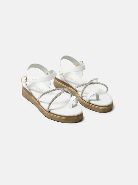 InShoes Leather Women's Flat Sandals Flatforms in White Color