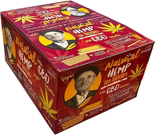 Tou Pappou CBD Natural Hemp Cigarette Rolling Papers King Size with Cone Tips 50 sheets 1pcs
