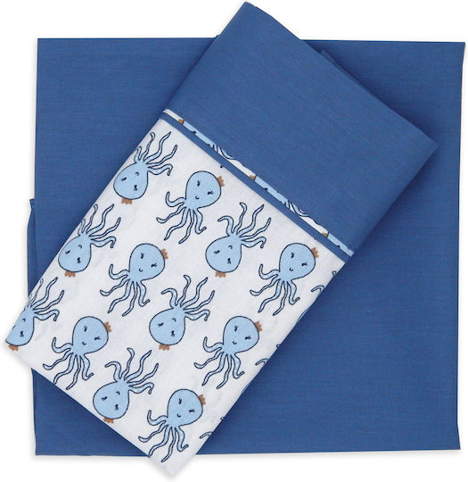 Nautica Octopus Set Baby Bettlaken Für Krippe Baumwolle Blau 75x110cm 3Stück
