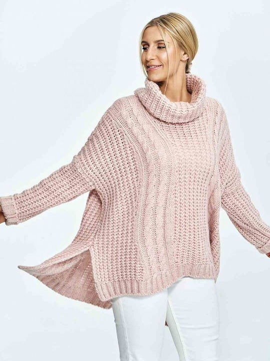 Figl M892 Women's Long Sleeve Sweater Woolen Turtleneck Pink