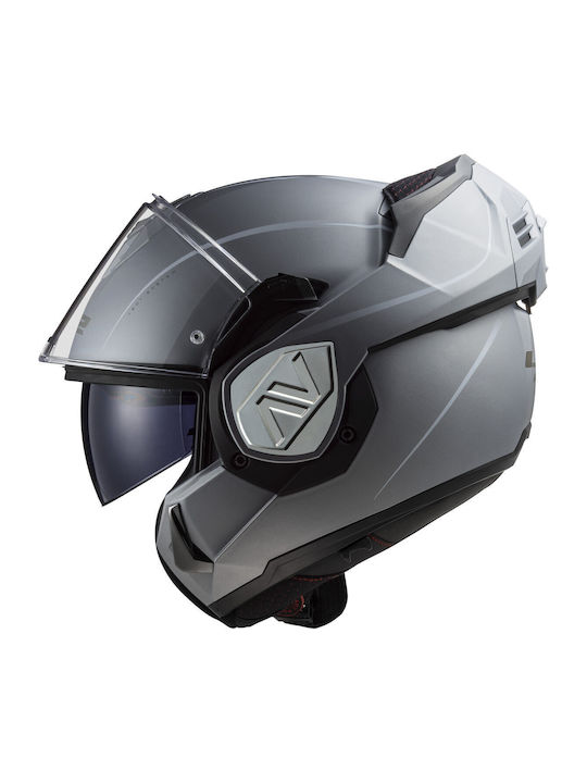 LS2 Advant Matt Silver Motorcycle Helmet Modular ECE 22.06 1650g with Sun Visor