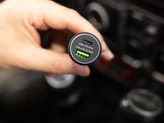 Quad Lock Auto-Ladegerät 48W 5A Schnellladung mit Anschlüssen: 1xUSB 1xType-C Schwarz Farbe