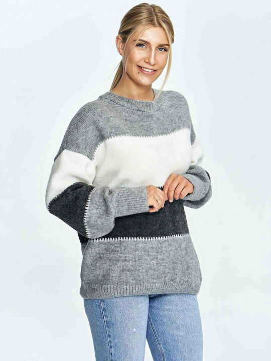 Figl M906 Damen Langarm Pullover Wolle Gestreift Mehrfarbig