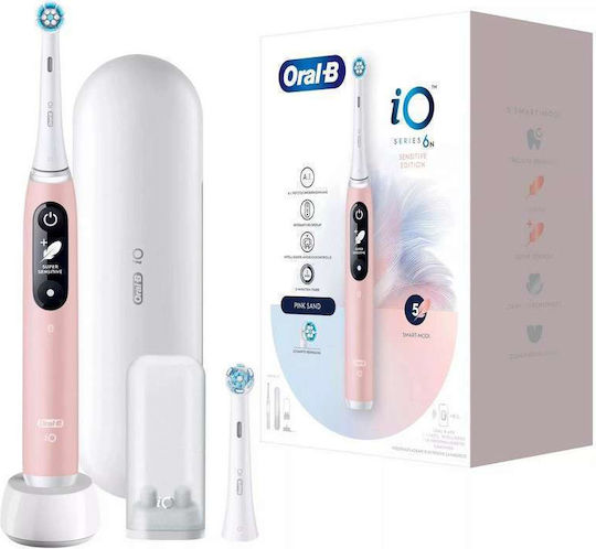Oral-B IO Series 6 Periuță de dinți electrică cu Temporizator, Senzor de Presiune și Husă de Călătorie Pink Sand