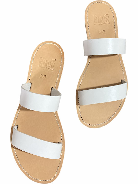 THEROS Greek 100% leather sandal handmade. Code TWO STAPHES. Color WHITE.