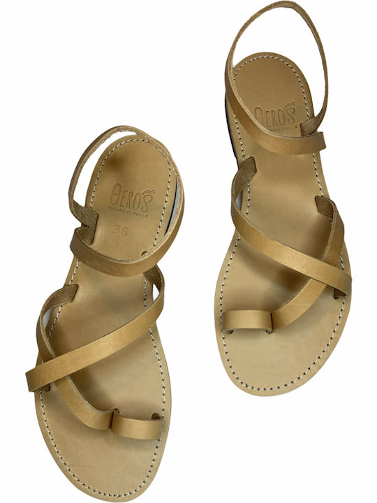 THEROS Greek 100% leather sandal handmade. Code THILIA 18. Color NATURAL.