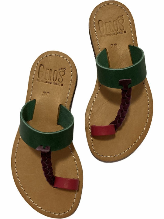 THEROS Greek 100% leather sandal handmade. Code CHILDREN'S SHOE. Color TRICHROOM.