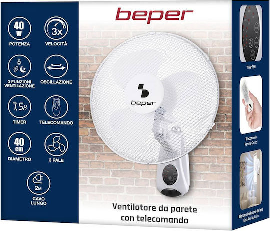 Beper Ανεμιστήρας Τοίχου 40W Διαμέτρου 40cm με Τηλεχειριστήριο Λευκός