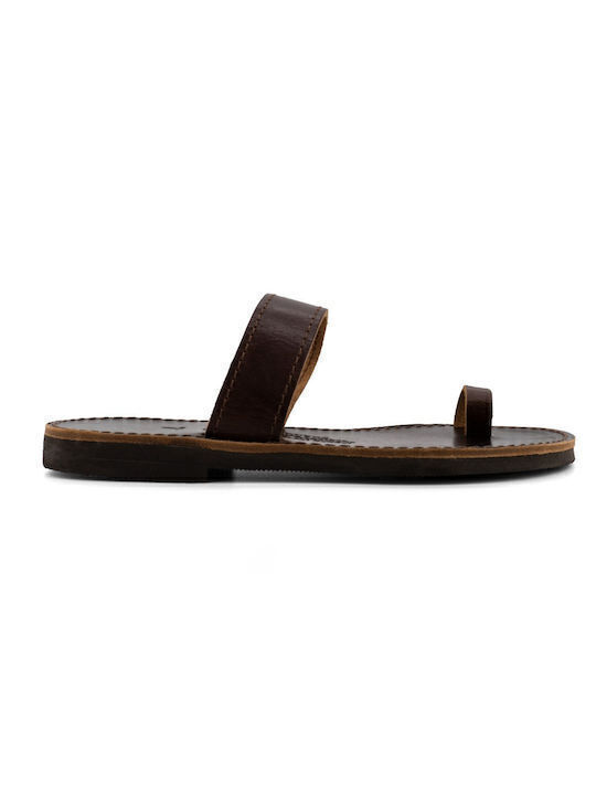 Leather Women's Flat Sandals in Brown Color