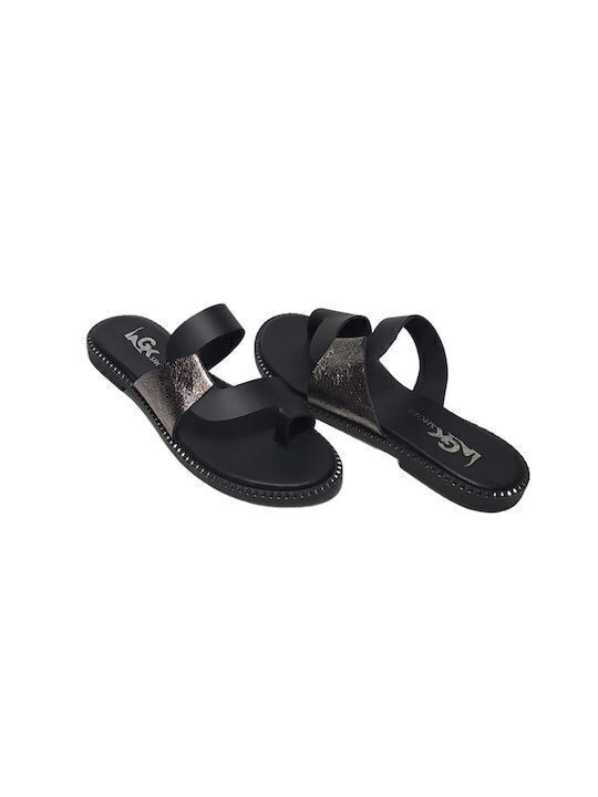 Leather Women's Flat Sandals in Black Color