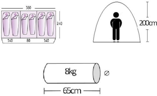 Campus Kingston Summer Camping Tent Igloo Blue with Double Cloth for 6 People 360x240x200cm
