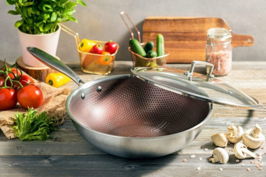 Edenberg Wok With Lid made of Stainless Steel with Non-Stick Coating 30cm