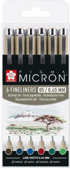 Sakura Sakura Pigma Micron Μαρκαδόροι Σχεδίου 0.45mm Σετ 6 χρώματα