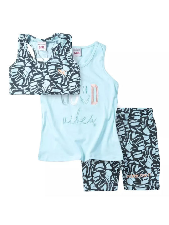 New College Kids Set with Shorts Summer 2pcs Turquoise