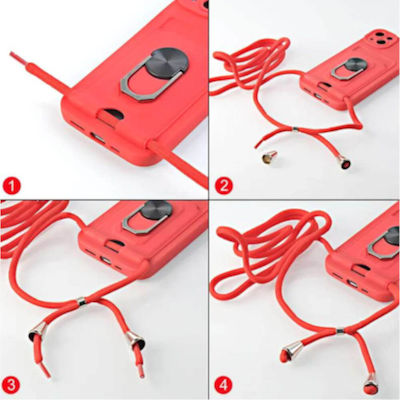 Bodycell Multifunction Plastic Back Cover with Strap and Credit Card Holder Red (Xiaomi 11T / 11T Pro)