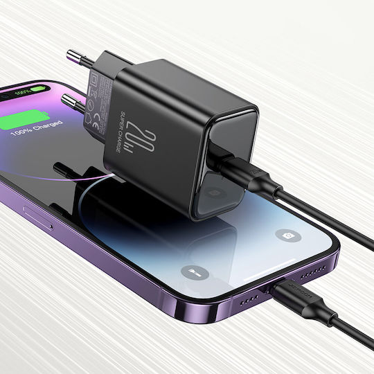 Joyroom Φορτιστής με Θύρα USB-C και Καλώδιο USB-C - Lightning 20W Power Delivery Μαύρος (JR-TCF06)
